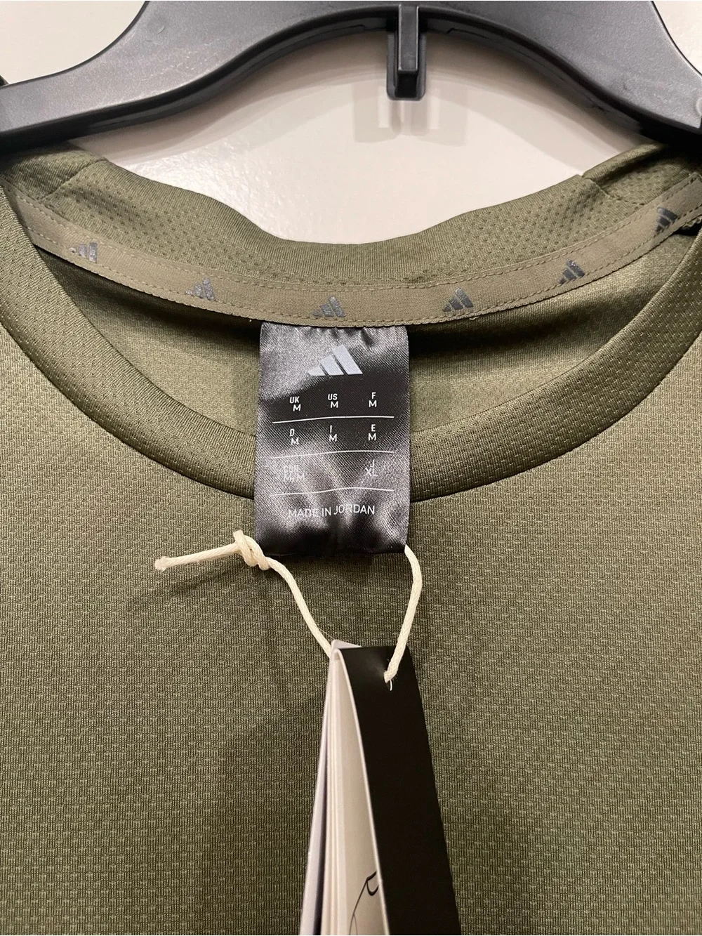 adidas Olive Green Short Sleeve Performance Tee with Black Stripes